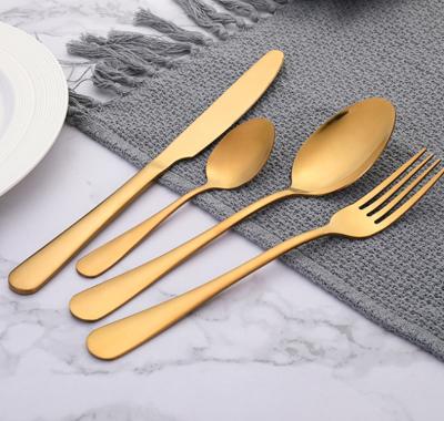 China Viable Hot Selling 1010 Stainless Steel Spoons 4pcs Fork Knife Silverware Gold Silver Cutlery Set Bulk Packing for sale