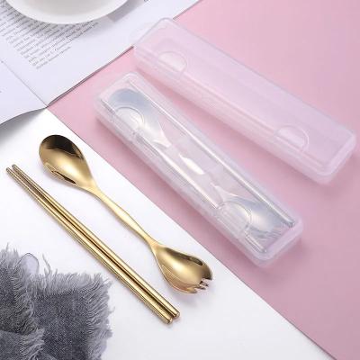 China Sustainable Food Grade Stainless Steel 2 In 1 Spoon Fork Chopsticks Cutlery Set Case Box for sale