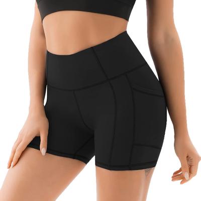 China Breathable Custom Logo Gym Workout Women Seamless High Waist Pockets Yoga Shorts for sale