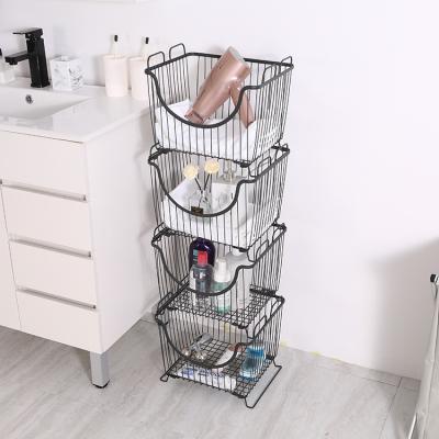 China Sustainable Multifunctional Household Organizer Stackable Basket Iron Wire Metal Storage Basket for sale