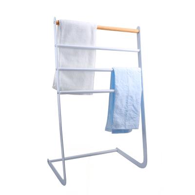 China FILE Wire Metal Ladder Towel Rack Bathroom Standing Wooden Towel Rack for sale