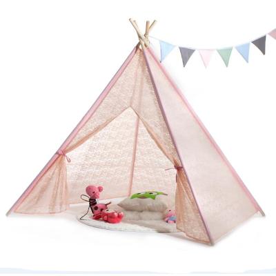 China Soft Toy Luxury Pink Princess Castle Children Kids Play House Lace Teepee Indoor Tent for sale