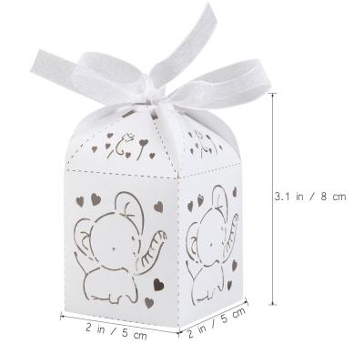 China Recycled Materials Hollow Out Elephant Pattern Candy Boxes For Baby Shower Wedding Favors for sale