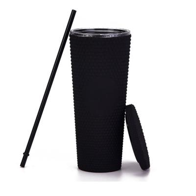 China Viable USA Warehouse 24oz Matte Black Plastic Reusable Studded Cup White Cool Studded Tumbler With Straw And Lid for sale