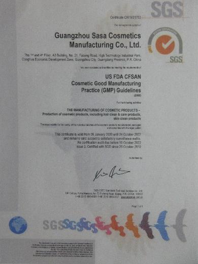 GMP - Guangzhou Sasa Cosmetics Manufacturing Co., Ltd.