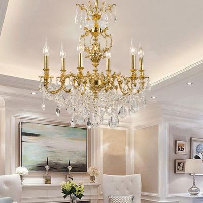 China Indoor Lighting Decorative Led Brass Crystal Chandelier European Style Modern Luxury Ceiling Pendant Light Living Room Decor for sale