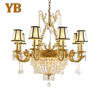 China Modern Luxury Modern Living Room Dining Fabric Cover Pendant Lights Led Crystal Brass Chandeliers for sale