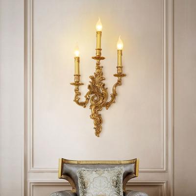 China New Arrival Modern Living Room Study Vintage Candle Shape Luxury Decorative Brass Led Wall Lamp for sale