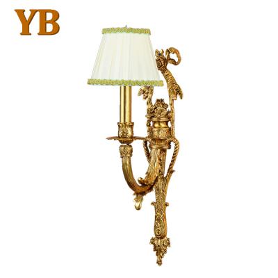 China Modern Vintage Design Small Interior Furniture Fabric Cover Bedroom Corridor Led French Brass Wall Lamp for sale