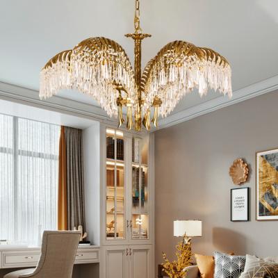 China Modern Classic Living Room French Style Decoration All Copper Crystal Chandelier Brass Pendant Light for sale