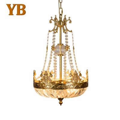 China Modern French Modern Living Room Ceiling Hanging Decorative Glass Bottom Led Chandelier Light Brass Pendant for sale