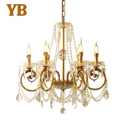 China French Modern Decoration Simple Design Style Indoor Lighting Living Room Led K9 Crystal Pendant Light Brass Chandelier for sale