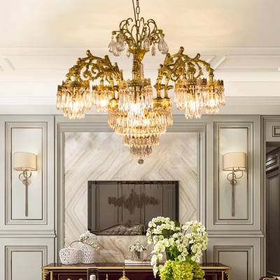 China Modern Luxury French Living Room Crystal Chandelier Pendant Light Brass Style Home Decor for sale