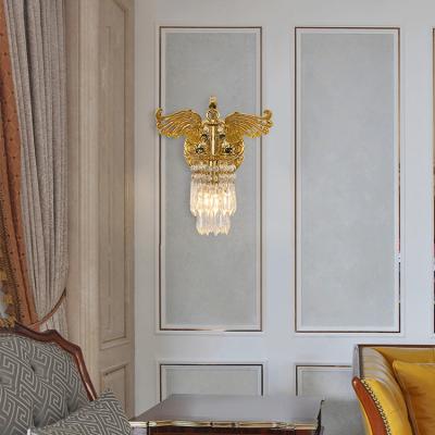 China Living Room Lights Retro French Corridor Study Bedroom All Brass Led Crystal Wall Light Copper Wall Lamp for sale