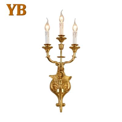 China New Design Copper European Candle Shape Angel Bracket Bedroom French Luxury Retro Brass Wall Light for sale