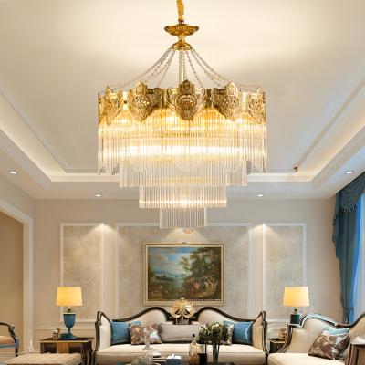 China Custom Made Modern Luxury Living Room Decoration Lead Glass Chandelier Home Lighting Brass Light for sale