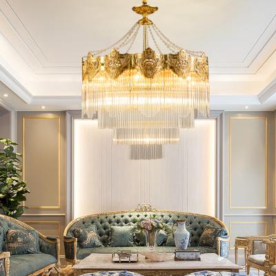 China Modern Luxury Modern Living Room Dining Room Interior French Brass Glass Bar Led Chandelier Light for sale