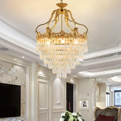 China Dining Room Modern Luxury French Home Decor Antique Gold Brass Led Crystal Chandelier Pendant for sale