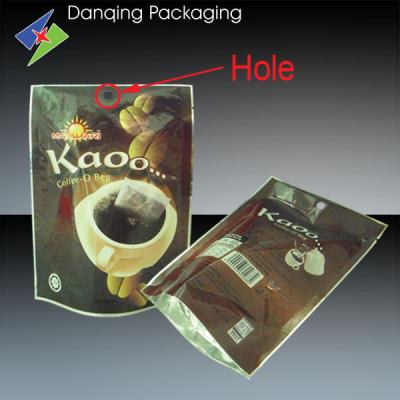 China Plastic Printed Coffee Packaging Bags With Handle Hole , Stand Up Coffee Pouches for sale