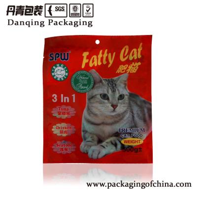 China Bolsos de empaquetado modificados para requisitos particulares de la comida para gatos, bolsa lateral del sello tres con el agujero de la manija en venta