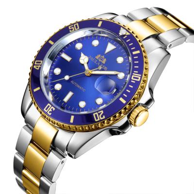 China Black Blue Business Date Dial Stainless Steel Day/Date Automatic Mechanical Strap Gold Silver Gradient Men's Watch for sale