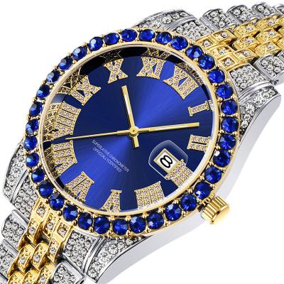 China Auto Date Iced Out Big Roman Numerals Fashion Quartz Men's Watches Luxury Rocks Hip Hop Men's Watches Waterproof Bling Diamond for sale