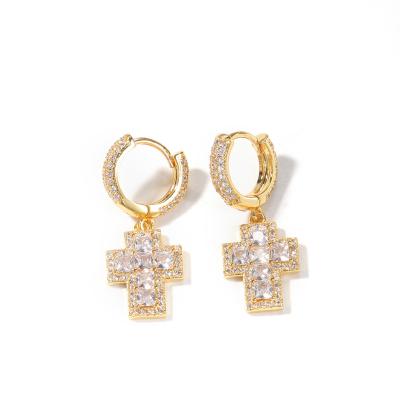 China Drop Shape Punk Cross Earrings For Men Women Shining Crystal Zirconia Male Fashion Earrings Hiphop Party Female for sale