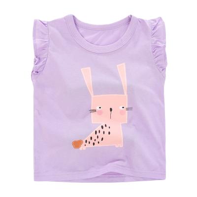 China Kids Summer Top Girls T-shirt Lace Sleeve Printed Soft Vest Anti-Shrink for sale