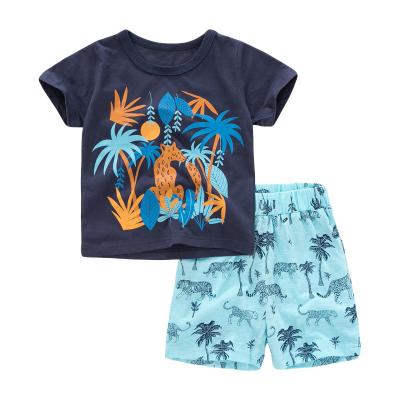 China Tiger Print Clothing Set Boutique 2021 Summer Boys Cotton Clothes Smart Casual T-shirt Pants Pants Two Piece Set for sale