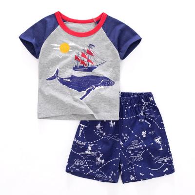 China Amazon Summer Hot Safari Style Shark Kids Suit Boys Short Sleeve Kids T-shirt Shorts Cotton Two Packs for sale