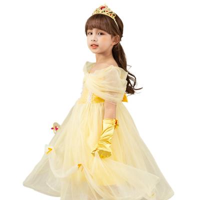 China 2021 new summer washable girls dress Mesh Puff Dress Off Shoulder yellow children dress up lovely princess cosplay for sale