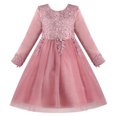 China High Quality Breathable Elegant Princess Dress Long Sleeve O-neck A Line Girls Kids Party Lace Dresses for sale