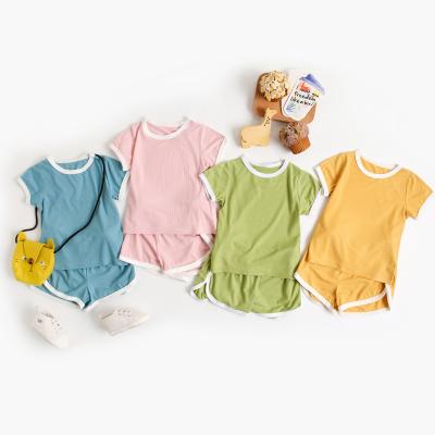 China 2021 New Summer Sweet Girls Short Institut Statistical Sweet Two-piece Stylish And Fashionable Four Colors Baby T-shirt Shorts Set for sale