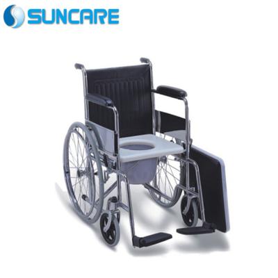 China Steel Toilet Chair Commode Steel Wheelchair With PVC Seat for sale