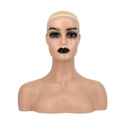 China With Wig Wholesale Realistic Female Wig Display With Shoulder Hair Makeup Human Eyelid Fiberglass African American Mannequin Smile Head for sale