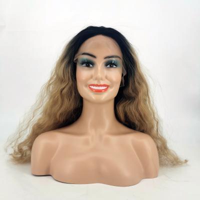 China With Tripod Stand Wholesale Black Realistic Wig Display Fiberglass Wig Smile Mannequin Female Head With Shoulders Busts Smile Eyelashes for sale