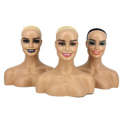 China With Wig Dropshipping Realistic Silicone PE Realistic Synthetic Hair Female Display Smile Mannequin Head With Shoulders Burst Eyelashes for sale