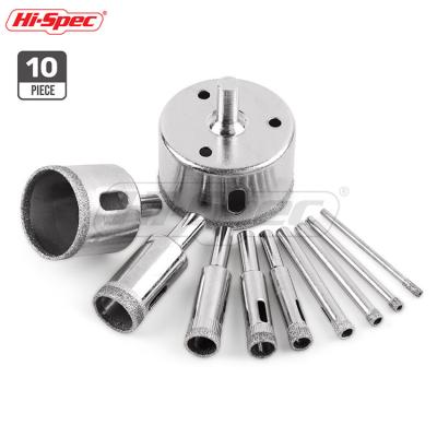 China Hispec 10pc 3-50mm Carbon Steel Ceramic Hole Saw Set Diamond Glass Drill Bit Hole Saw Cutter For Ceramic Glass Mable TT004 for sale