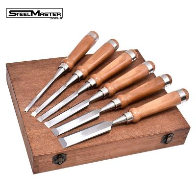 China With Wooden Case Carpenter Woodturning Chisels Breaker Professional Woodworking Wood Carving Chisel Set for sale