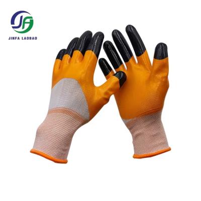 China Anti-slip multi purpose thickened NBR rubber coated gloves, finger double-layer reinforced rubber coated gloves, wear-resistant and anti slip for sale