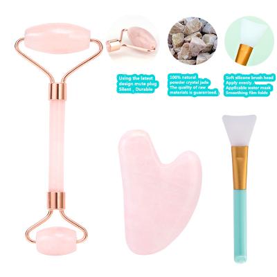 China Whitening sha handheld beauty gua roller jade drop shipping rose quartz facial massager rose jade roller for face with box for sale