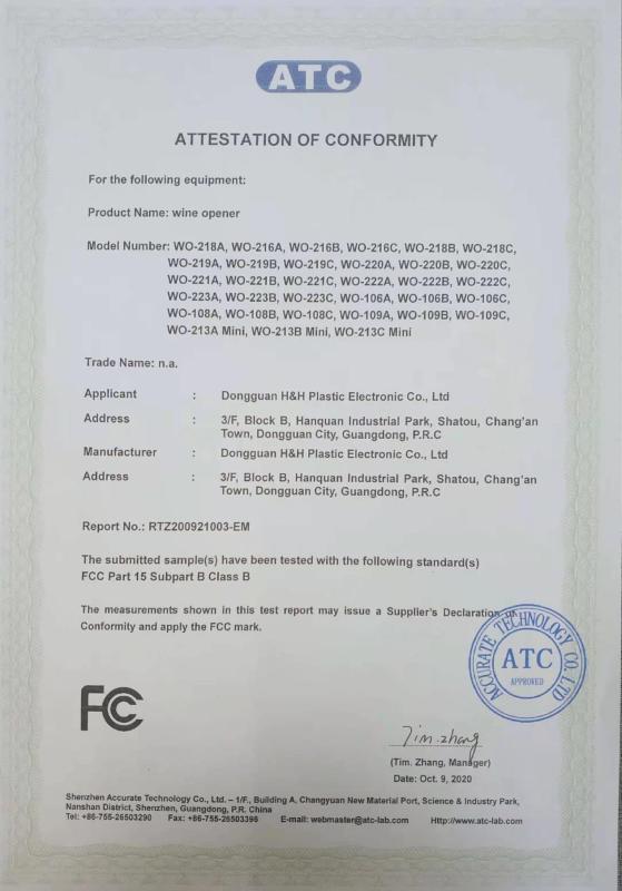 FCC - Dongguan H&H Plastic Electronic Co., Ltd.