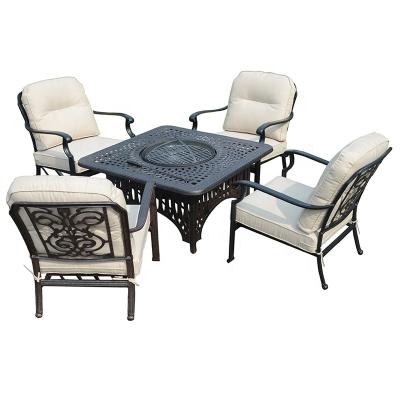 China Western Style Cast Aluminum Furniture Garden Furniture Outdoor Patio Sets Alexander Square Fire Pit and Manhattan Sofa Set for sale