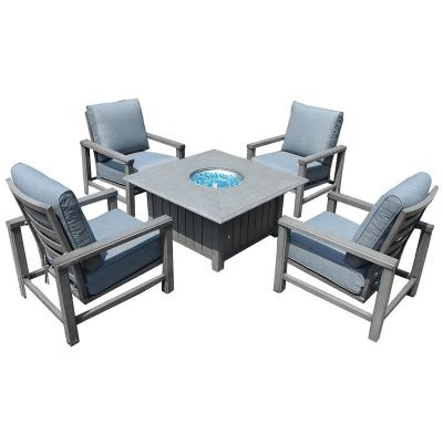 China Western Style Outdoor Cast Aluminum Furniture Garden Furniture Patio Sets Morton Square Fire Pit and Sofa Set for sale