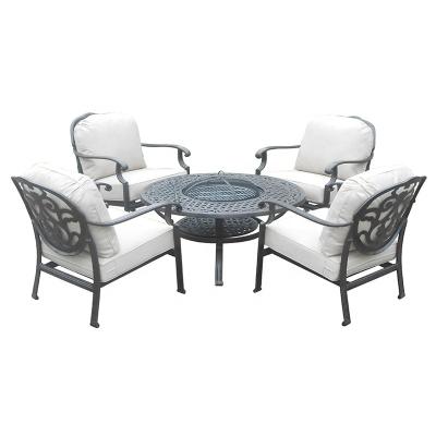 China Western Style Cast Aluminum Furniture Garden Furniture Outdoor Patio Sets Functional 120cm Botella BBQ Table Fire Table and Bolla Sofa Set for sale