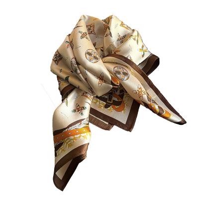 China Wholesale Sophisticated and Elegant Women's Wholesale Skinny Square Satin Shawls Tie Neck Bandana Handkerchief Print Silk Scarf Small for sale