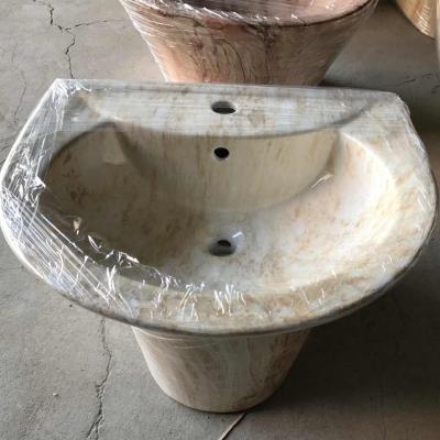 China P-7007WD-3 Foshan Medium Size Polished Ceramic Wash Basin Wall Hung Basin Water Transfer Stone Basin for sale