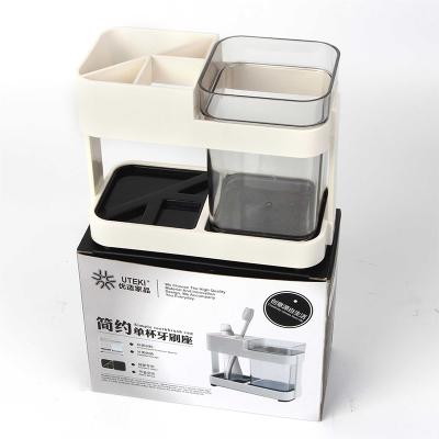 China Sustainable Plastic High Quality Couple Toothbrush Cup Storage Box Bathroom Main Holder for sale