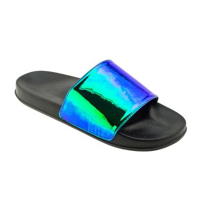 China Colorful Iridescent Color PU Cheap Classic Superior Clean Slipper Slipper Slip On Slipper for sale