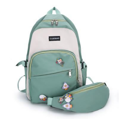 China No Fashion Cute Students Girl Nylon Backpacks Set With Waist Bag for sale